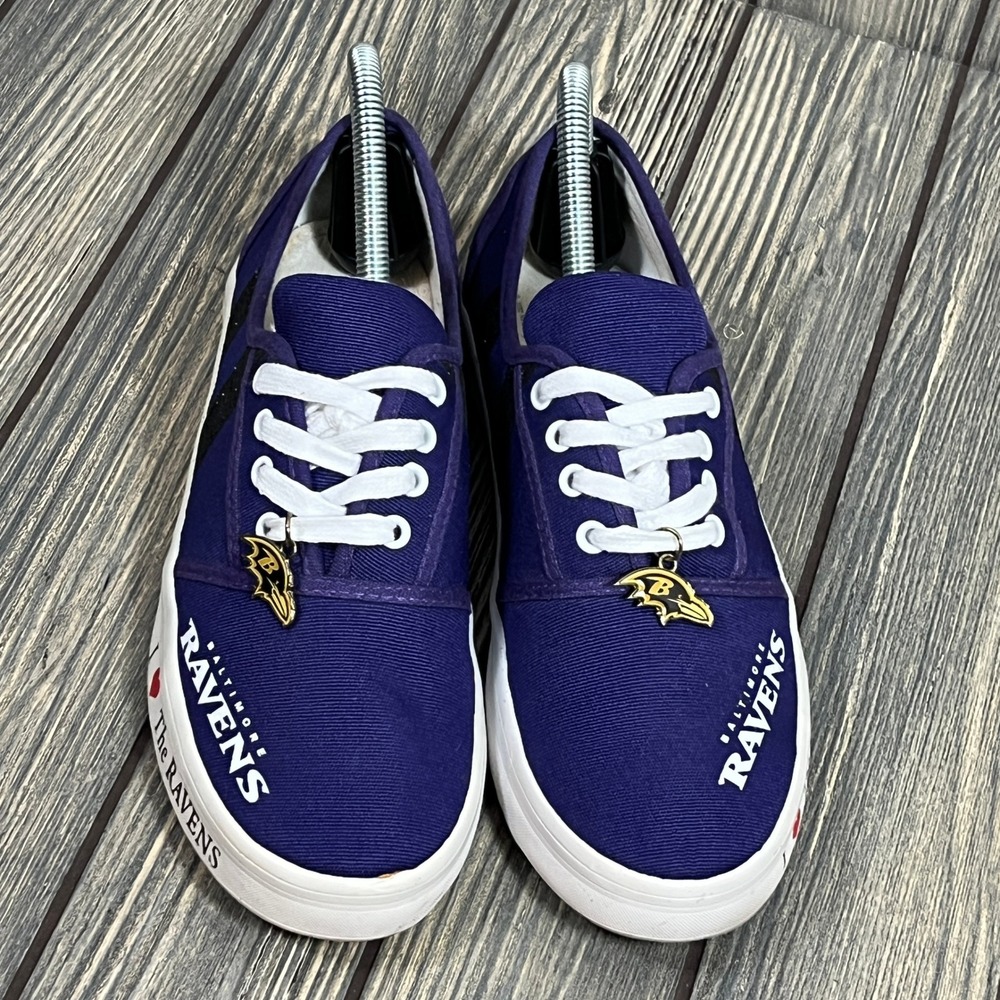 Bradford Exchange Baltimore Ravens Sneakers Womens 8 Purple Canvas Glitter NFL‎ - Picture 2 of 10